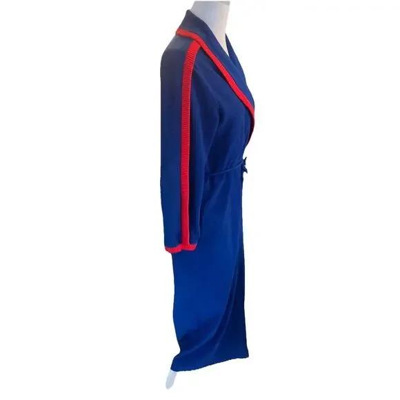 Vintage VASSARETTE Full Length Sz Sm Blue And Red Velour Robe Pockets With Belt - Picture 5 of 13